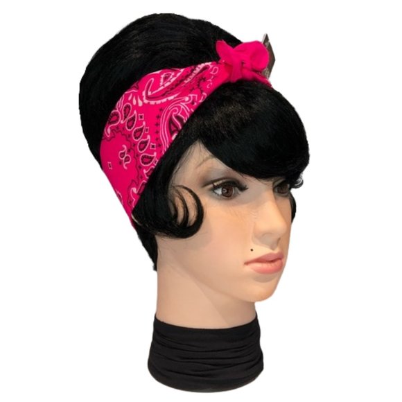 Neon Pink Paisley Rockabilly Bandana Tie Headband - Picture 4 of 13